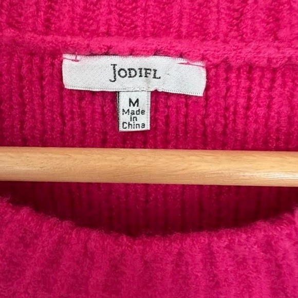 Jodifl Womens Barbiecore Sweater SzM Pink Balloon Sleeve 80s Chunky Knit Overszd - Picture 3 of 9